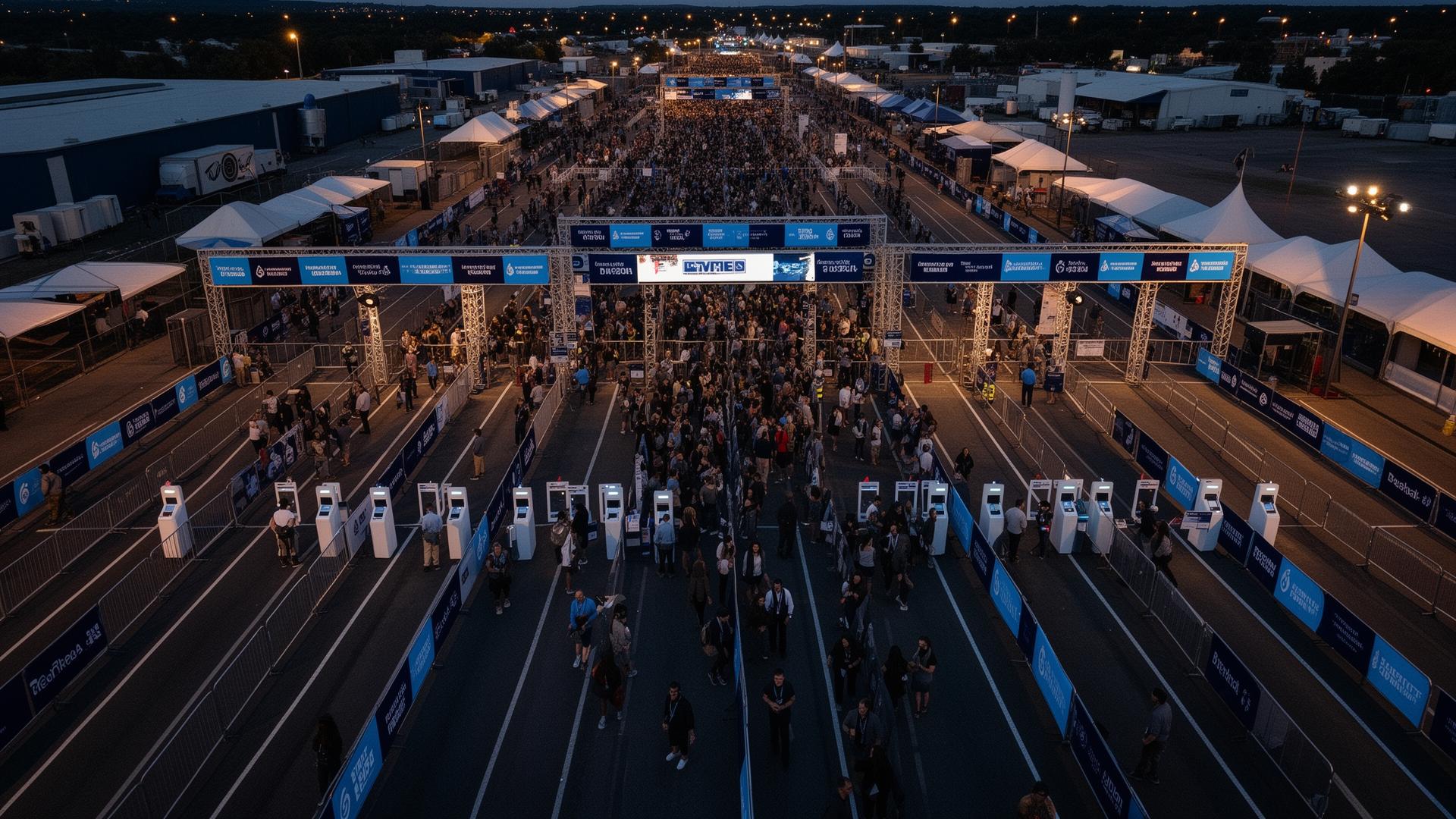 Aerial view of festival ingress lanes